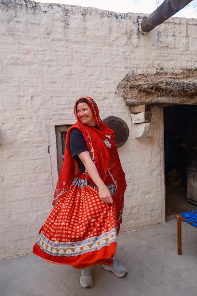 Woman in Traditional Rajasthani Dress in a Rural Courtyard near Jodhpur Luni Tehsil, India