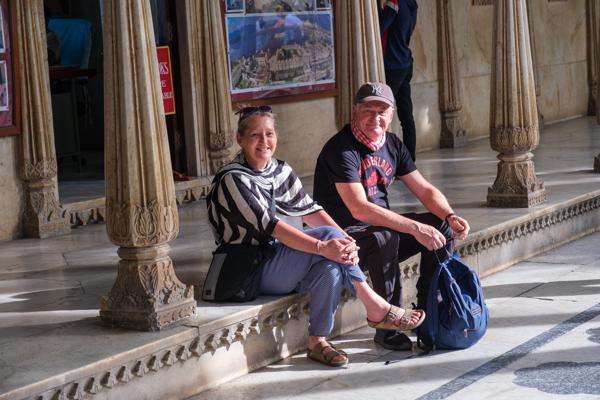 Tourists Resting in the City Palace Arcade, Udaipur Udaipur, India