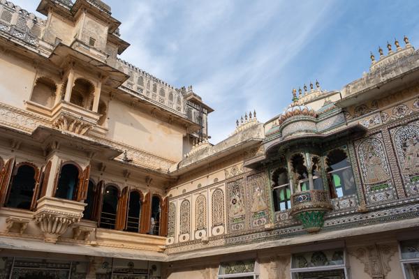 Ornate Palace Courtyard Facade, City Palace Complex, Udaipur Udaipur, India