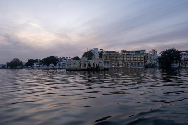City Palace on Lake Pichola at dusk, Udaipur Udaipur, India