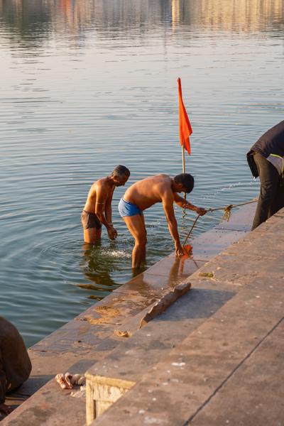 Morning Bathing at Pushkar Lake Ghat, Rajasthan Pushkar, India