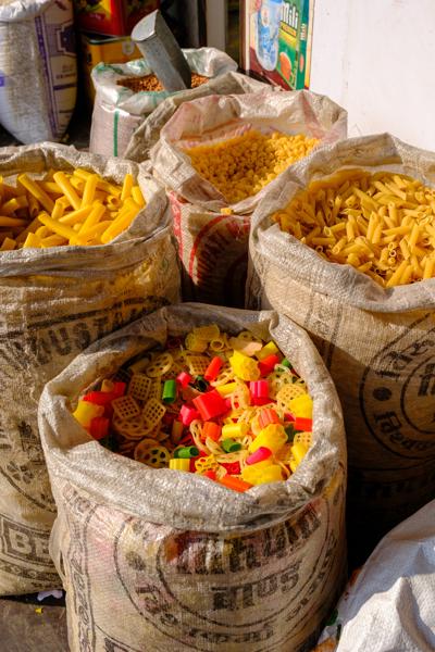 Sacks of Pasta and Fryums in a Jaipur Market Shop Jaipur, India