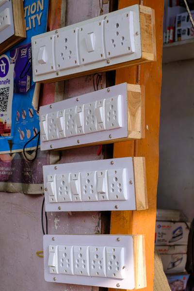 Electrical Switchboards on a Shop Pillar in Jaipur, India Jaipur, India