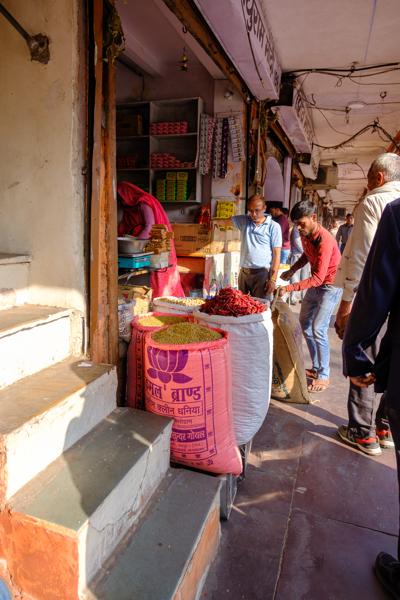 Morning spice market lane in Jaipur, India Jaipur, India