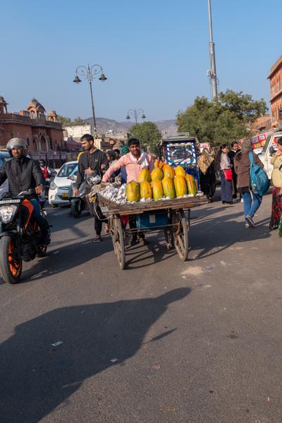 Papaya Vendor Cart in Jaipur Street Traffic Jaipur, India