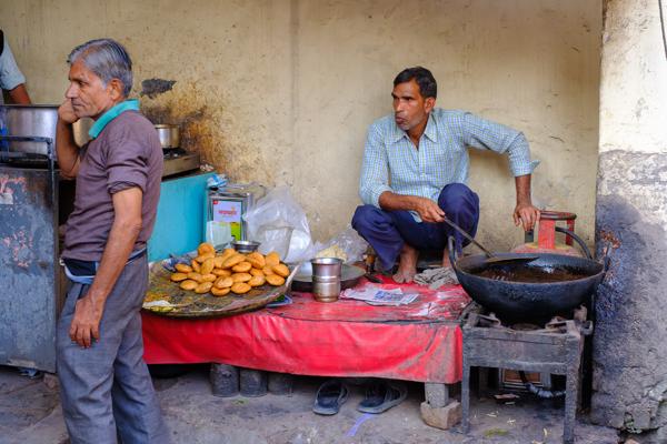 Street Food Vendor Frying Snacks in Jaipur, India Jaipur, India