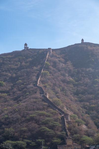 Fort Wall and Stairway on the Aravalli Hills, Amer (Jaipur) Jaipur Municipal Corporation, India