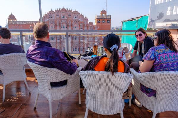 Rooftop café view of Hawa Mahal, Jaipur (Pink City) Jaipur, India