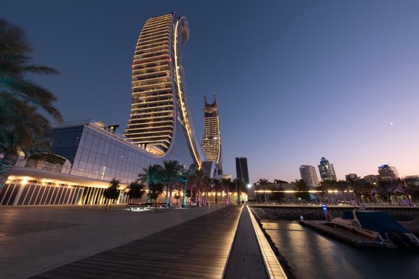 Twilight Waterfront with Modern Twin Towers Qatar