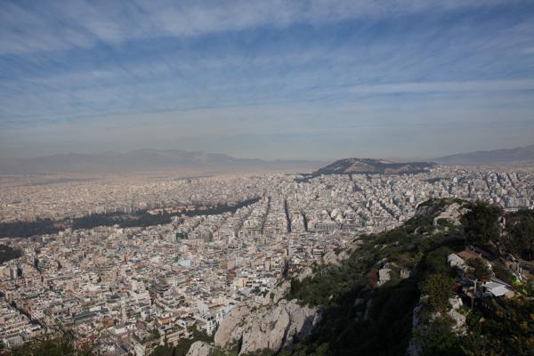 Panoramic cityscape of Athens from a hillside Athens, Greece