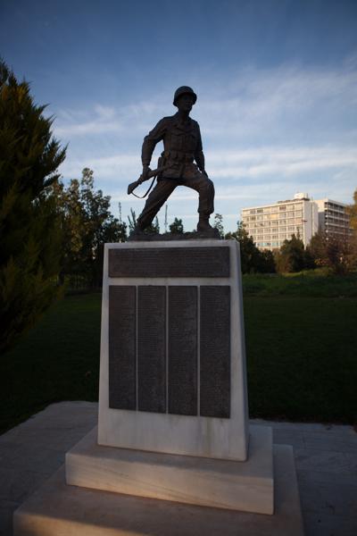 War Memorial Soldier Statue in Athens Park Athens, Greece