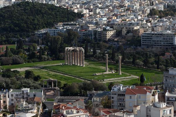 Temple of Olympian Zeus Ruins Amid Athens Cityscape Athens, Greece