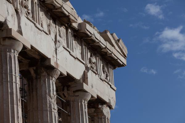 Close-up of Doric Parthenon Columns Under a Blue Sky Athens, Greece