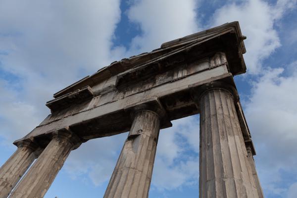 Ancient Greek Temple Columns under a Blue Sky Athens, Greece