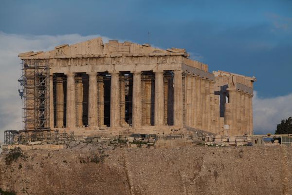 The Parthenon on the Acropolis Under Restoration Athens, Greece