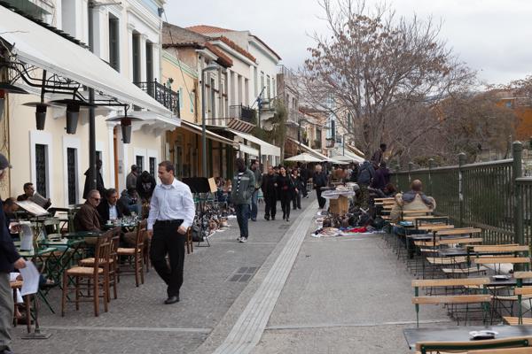 Outdoor Café Scene on a Athens Street (January 2010) Athens, Greece