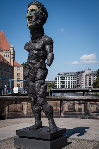 Contemporary Painted-Face Bronze Sculpture by the Spree, Berlin Berlin, Germany
