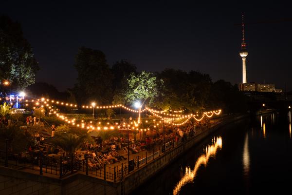 Riverside Nightlife with Berlin TV Tower Berlin, Germany