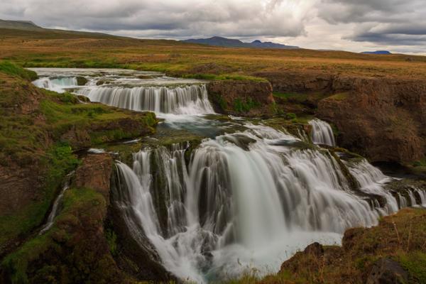 Icelandic Tiered Waterfall in Rugged Highlands Iceland