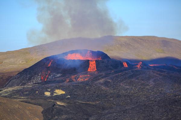 Active Lava Eruption with Glowing Lava Flow in Iceland Iceland
