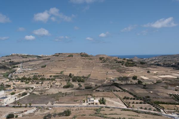 Terraced Farmland and Coastal Horizon in Gozo Victoria, Malta