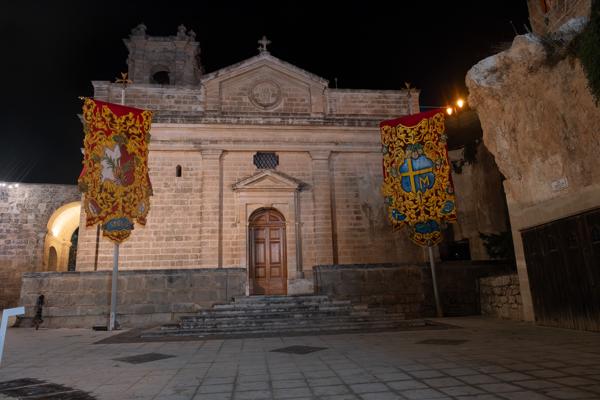 Night view of a historic church in Mdina, Malta Northern Region, Malta