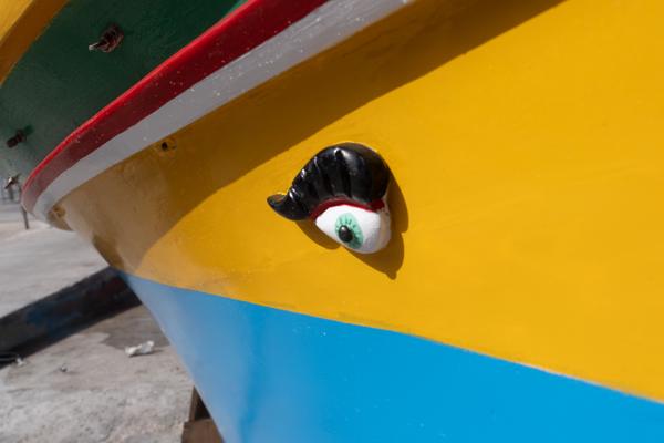 Painted eye on a Maltese fishing boat Southern Region, Malta