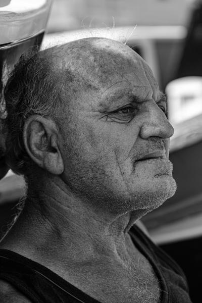 Pensive older man in black-and-white close-up Southern Region, Malta