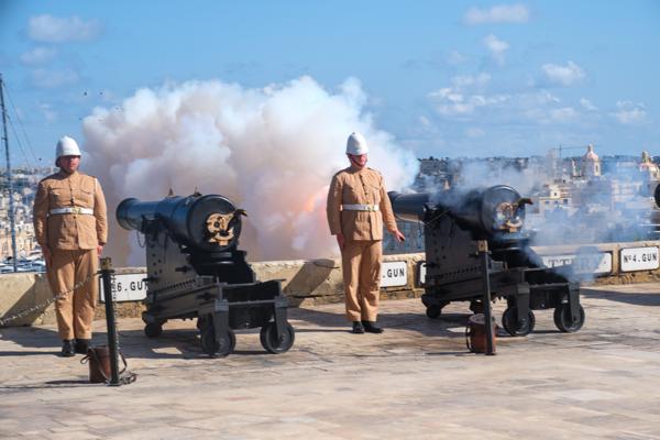 Saluting Battery cannon firing in Valletta Valletta, Malta