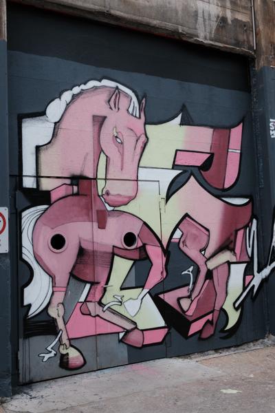 Pink Geometric Horse Graffiti Mural Bezirk Lebern, Switzerland