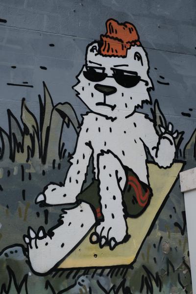 Polar bear graffiti on surfboard Bezirk Lebern, Switzerland