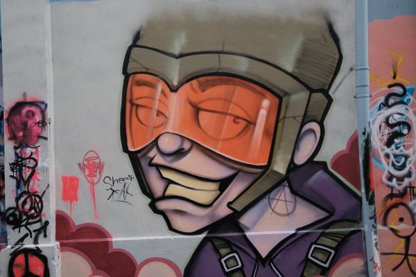 Pilot in Orange Visor Graffiti Bezirk Lebern, Switzerland