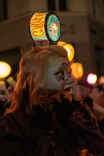 Clown Mask with Lantern Headpiece at Night Parade Basel, Switzerland