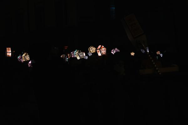 Night Lantern Parade with Colorful Cubic Lanterns Basel, Switzerland