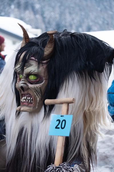 Tschäggättä Carnival Mask with Number Tag in the Swiss Alps Wiler (Lötschen), Switzerland