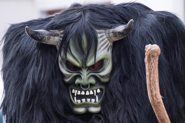 Tschäggättä Carnival Mask Close-Up in Lötschental, Switzerland Wiler (Lötschen), Switzerland